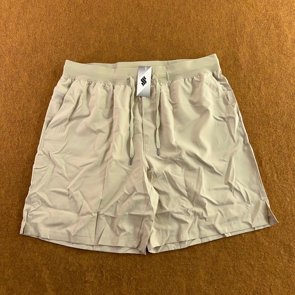 Soothfeel Mens XL Khaki Athletic Drawstring Gym Performance Shorts NWT